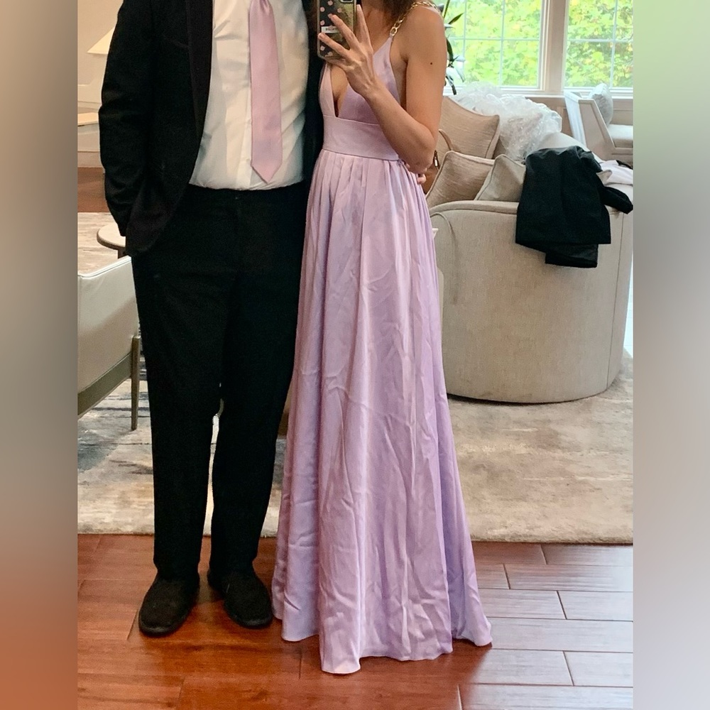 Alice & Olivia runway prom lilac lavender satin floor length gown